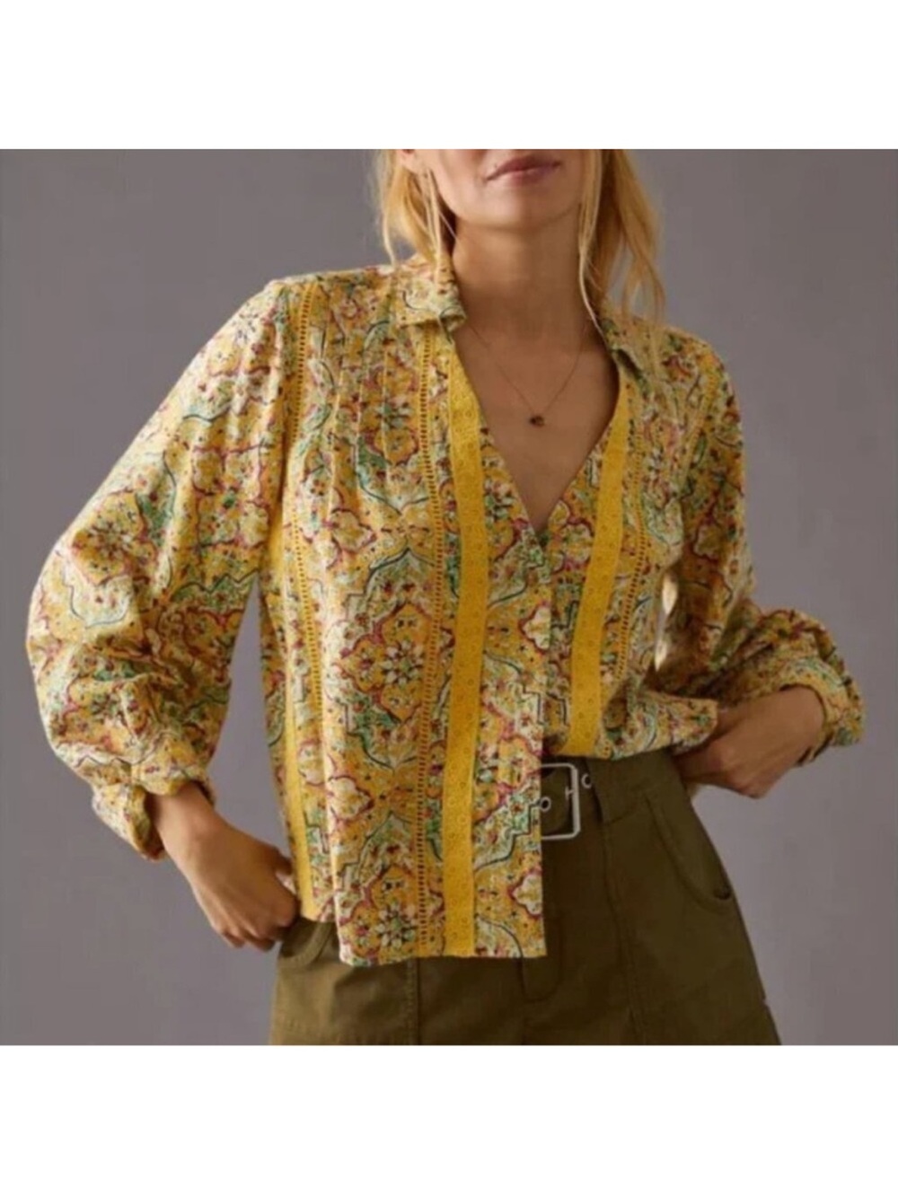 Pilcro Yellow Floral Button-Down Shirt